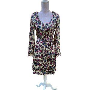 Max & Co Long Floral Pink Cream Blue Black Graphic Print Dress Sz 4 GB 10 Pink